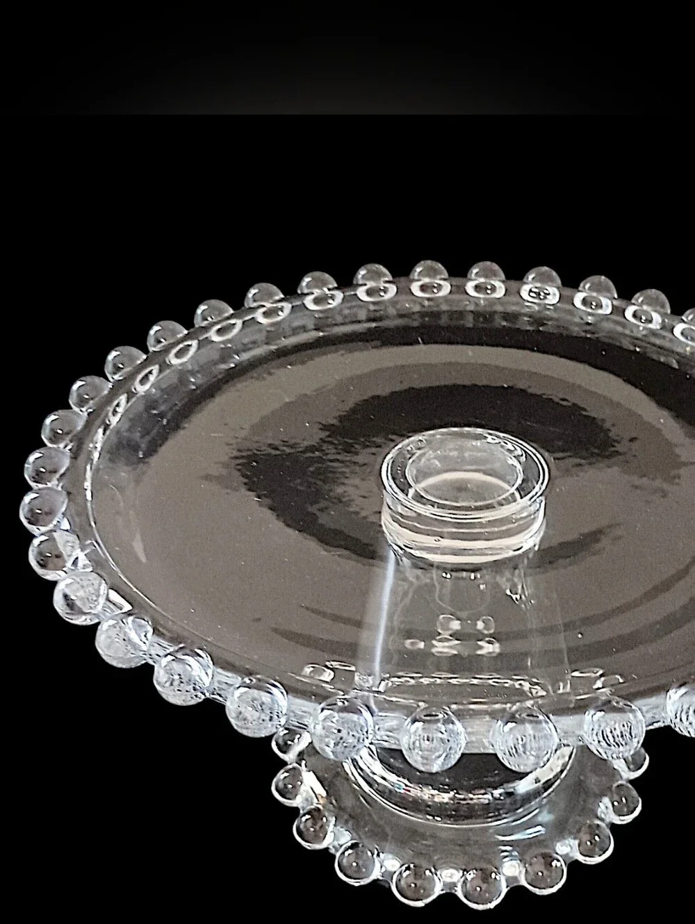 Crystal Glass Beaded Edge Cake Stand Pedestal Cupcake Dessert Display Wedding